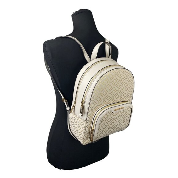 NEW Michael Kors Jaycee Medium Zip Pocket Backpack Bag Cream & Gold Jacquard main image 5